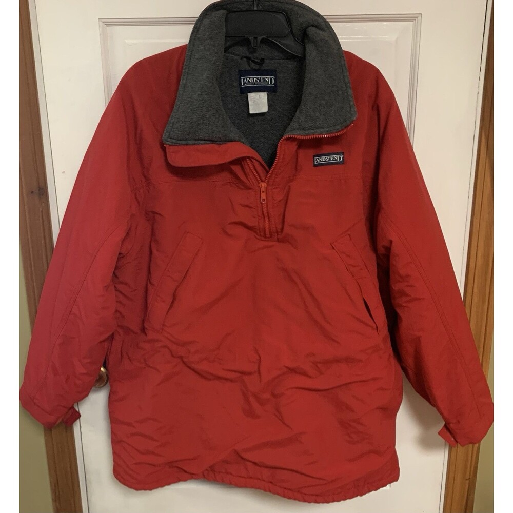 Lands End Unisex Jacket Pullover 1/4 Zip Fleece Lined Windbreaker Sz Large WARM
